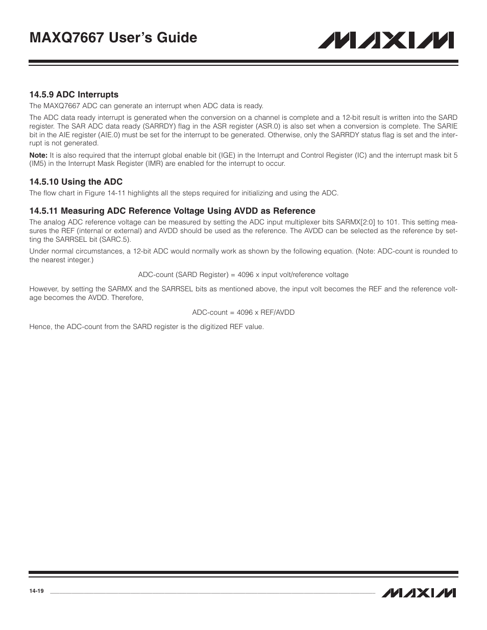 9 adc interrupts, 10 using the adc, 11 measuring adc refere | 9 adc interrupts -19, 10 using the adc -19, Maxq7667 user’s guide | Maxim Integrated MAXQ7667 User Manual | Page 251 / 347