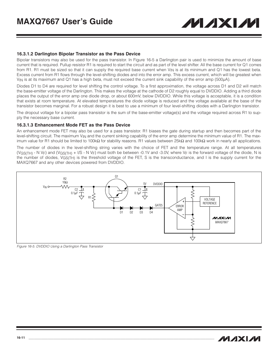 2 darlington bipolar, 3 enhancement mode fe, 3 enhancement mode fet as the pass device -11 | Maxq7667 user’s guide | Maxim Integrated MAXQ7667 User Manual | Page 277 / 347