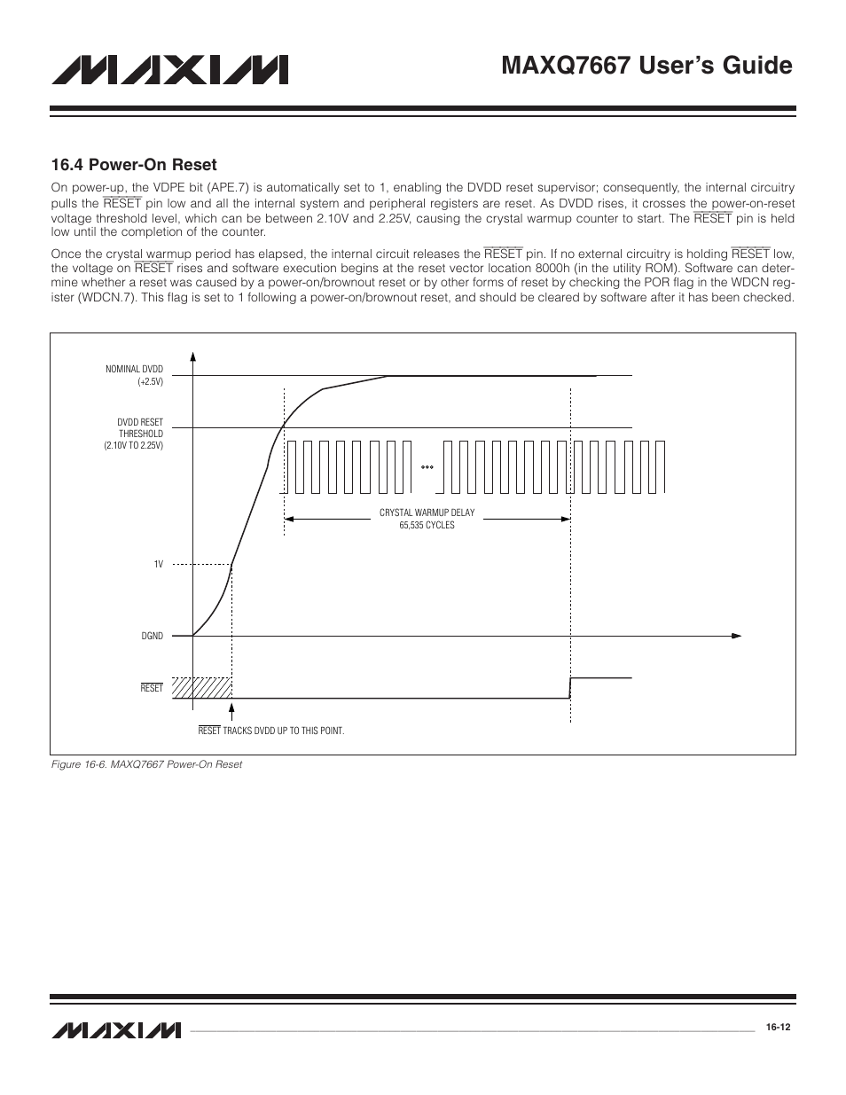 4 power-on reset, 4 power-on reset -12, Figure 16-6. maxq7667 power-on reset -12 | Maxq7667 user’s guide | Maxim Integrated MAXQ7667 User Manual | Page 278 / 347