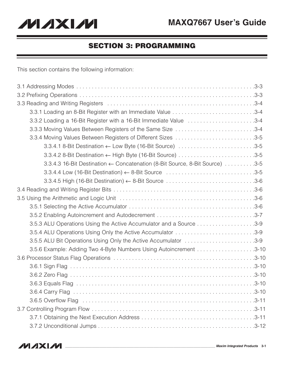 Section 3: programming, Section 3: programming -1, Maxq7667 user’s guide | Maxim Integrated MAXQ7667 User Manual | Page 28 / 347