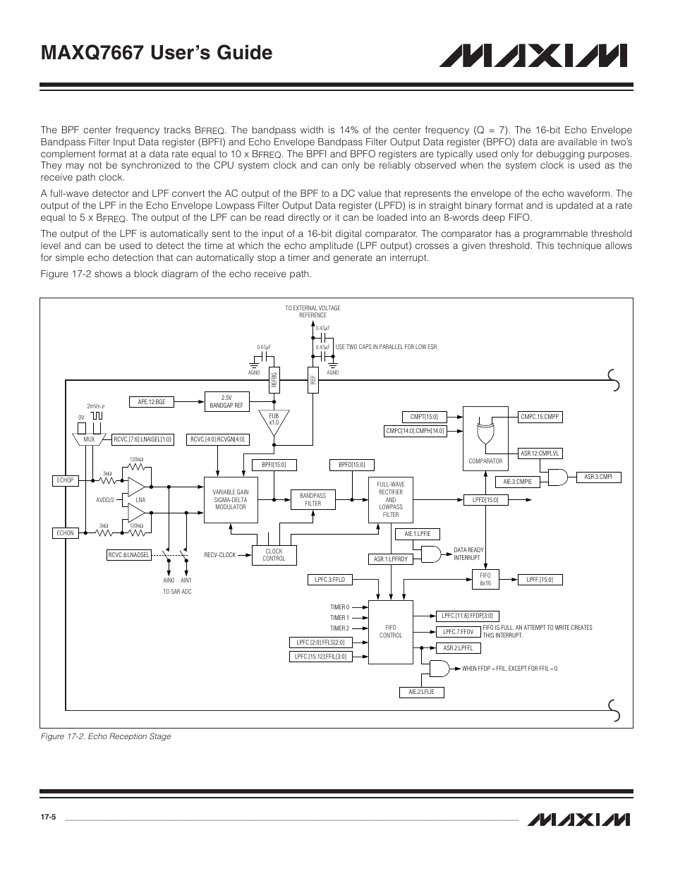 Figure 17-2. echo reception stage -5, Maxq7667 user’s guide, The bpf center frequency tracks b | Maxim Integrated MAXQ7667 User Manual | Page 287 / 347