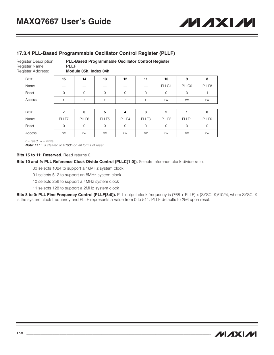 4 pll-based programmabl, Maxq7667 user’s guide | Maxim Integrated MAXQ7667 User Manual | Page 291 / 347