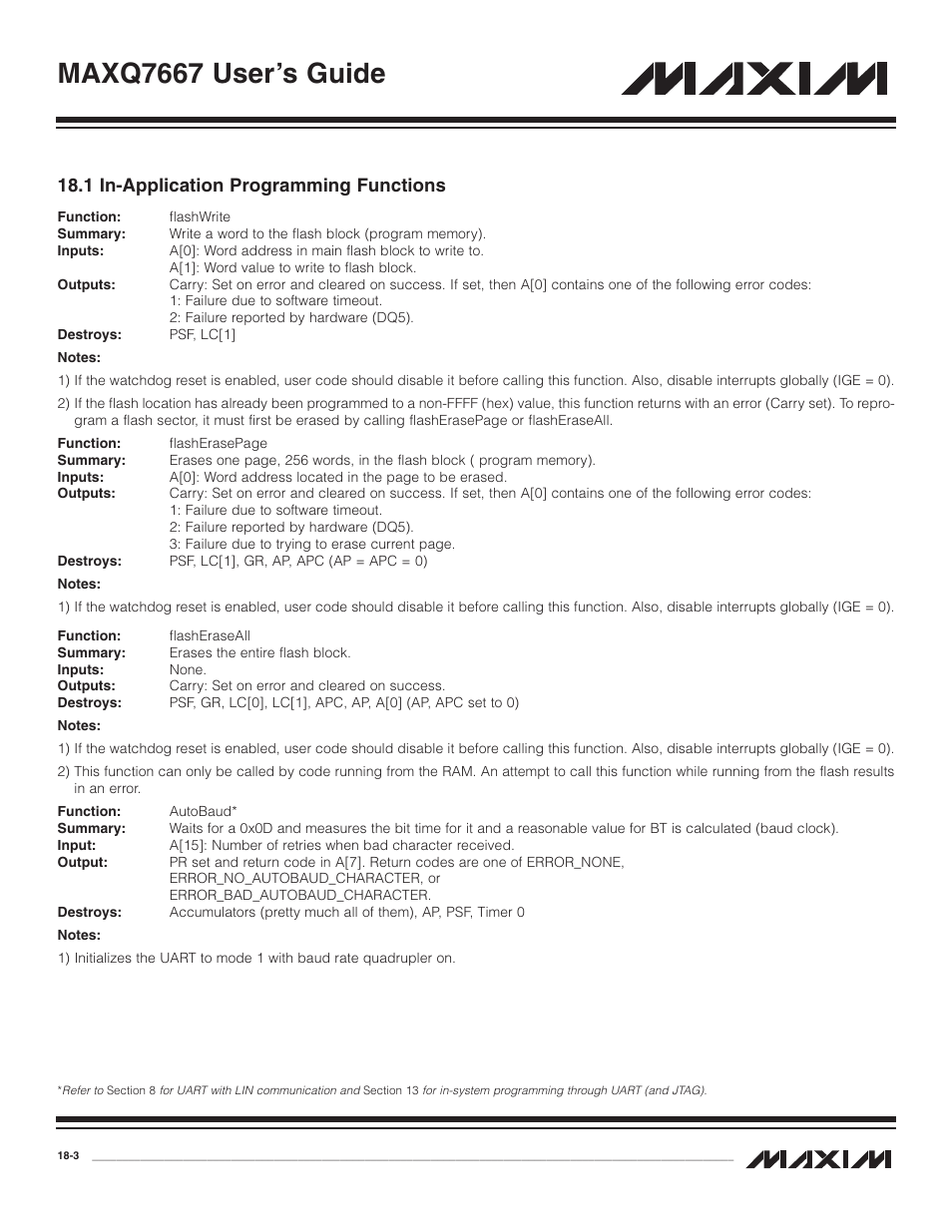 1 in-application programm, 1 in-application programming functions -3, Maxq7667 user’s guide | 1 in-application programming functions | Maxim Integrated MAXQ7667 User Manual | Page 309 / 347
