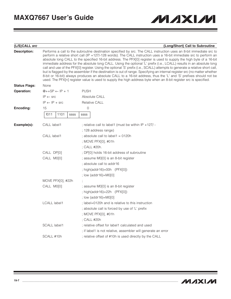 L/s}call, L/s}call -7, Maxq7667 user’s guide | Maxim Integrated MAXQ7667 User Manual | Page 321 / 347