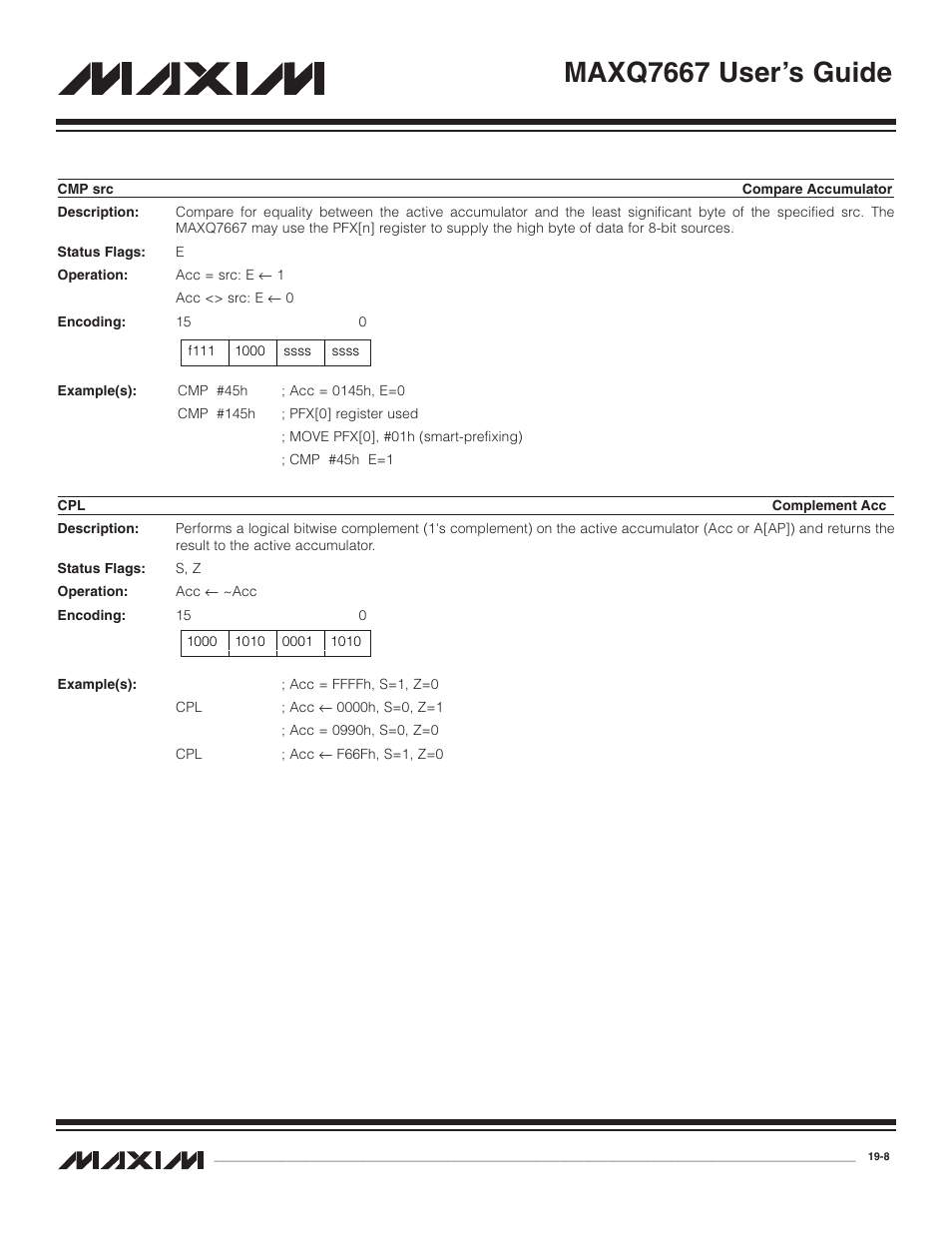 Cmp src, Cmp src -8, Cpl -8 | Maxq7667 user’s guide | Maxim Integrated MAXQ7667 User Manual | Page 322 / 347