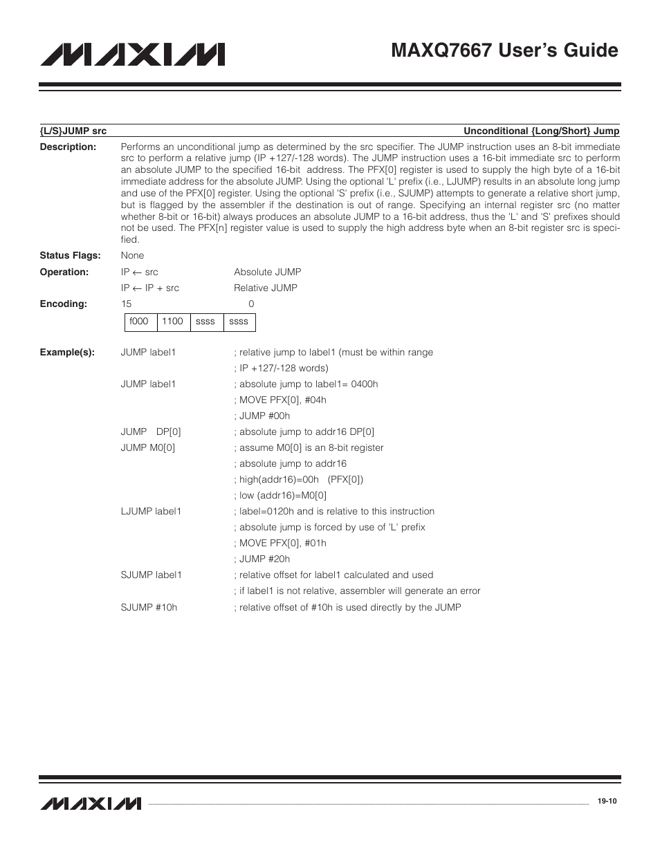 L/s}jump src, L/s}jump src -10, Maxq7667 user’s guide | Maxim Integrated MAXQ7667 User Manual | Page 324 / 347