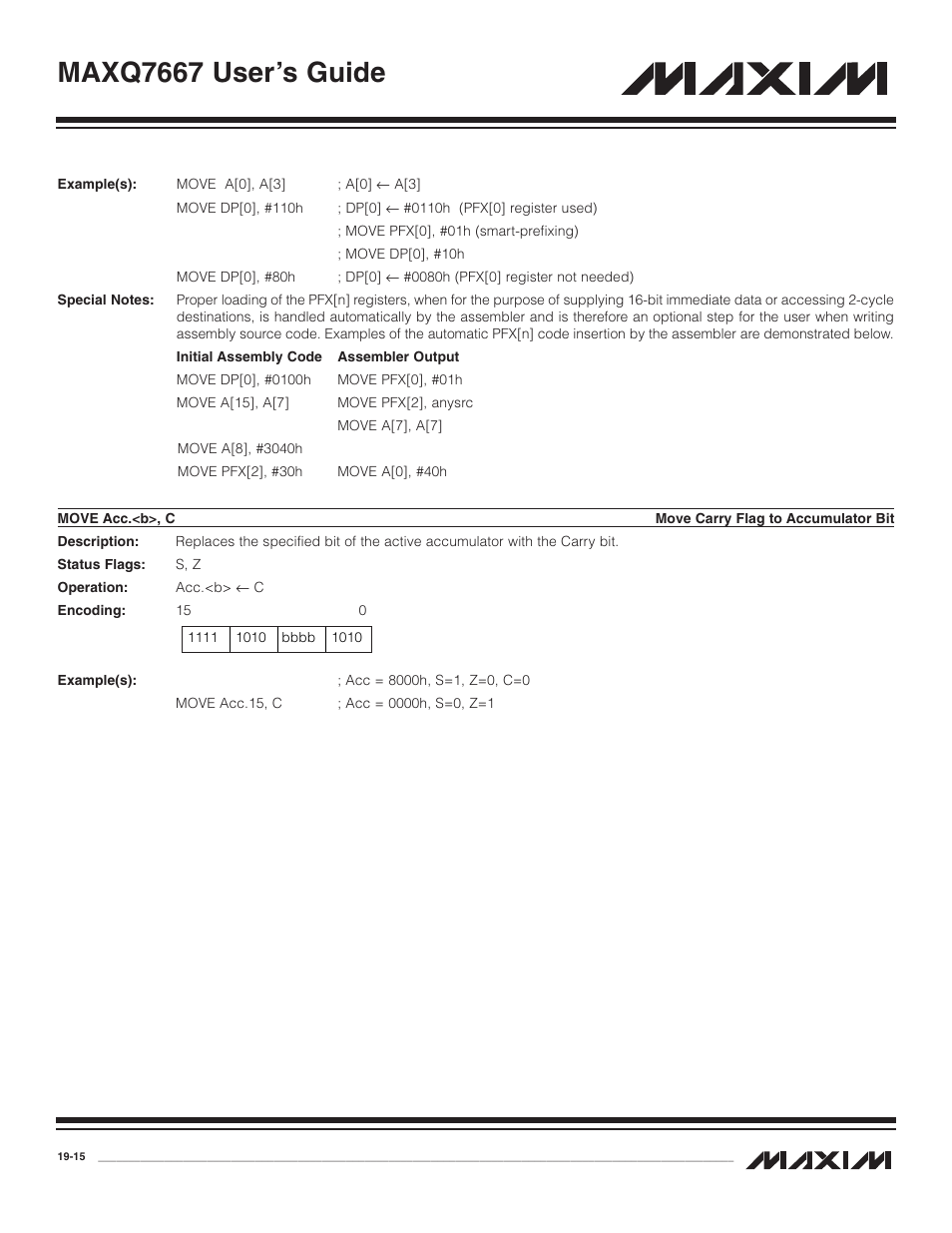 Move acc.<b>, c, Move acc.<b>, c -15, Maxq7667 user’s guide | Maxim Integrated MAXQ7667 User Manual | Page 329 / 347