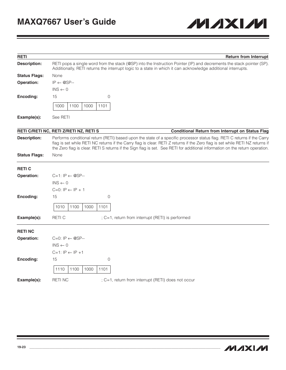 Reti, Reti c/reti nc, reti z/reti, Reti -23 | Reti c/reti nc, reti z/reti nz, reti s -23, Maxq7667 user’s guide | Maxim Integrated MAXQ7667 User Manual | Page 337 / 347