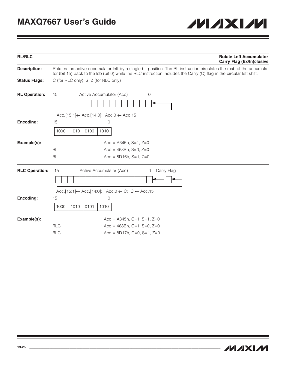 Rl/rlc, Rl/rlc -25, Maxq7667 user’s guide | Maxim Integrated MAXQ7667 User Manual | Page 339 / 347
