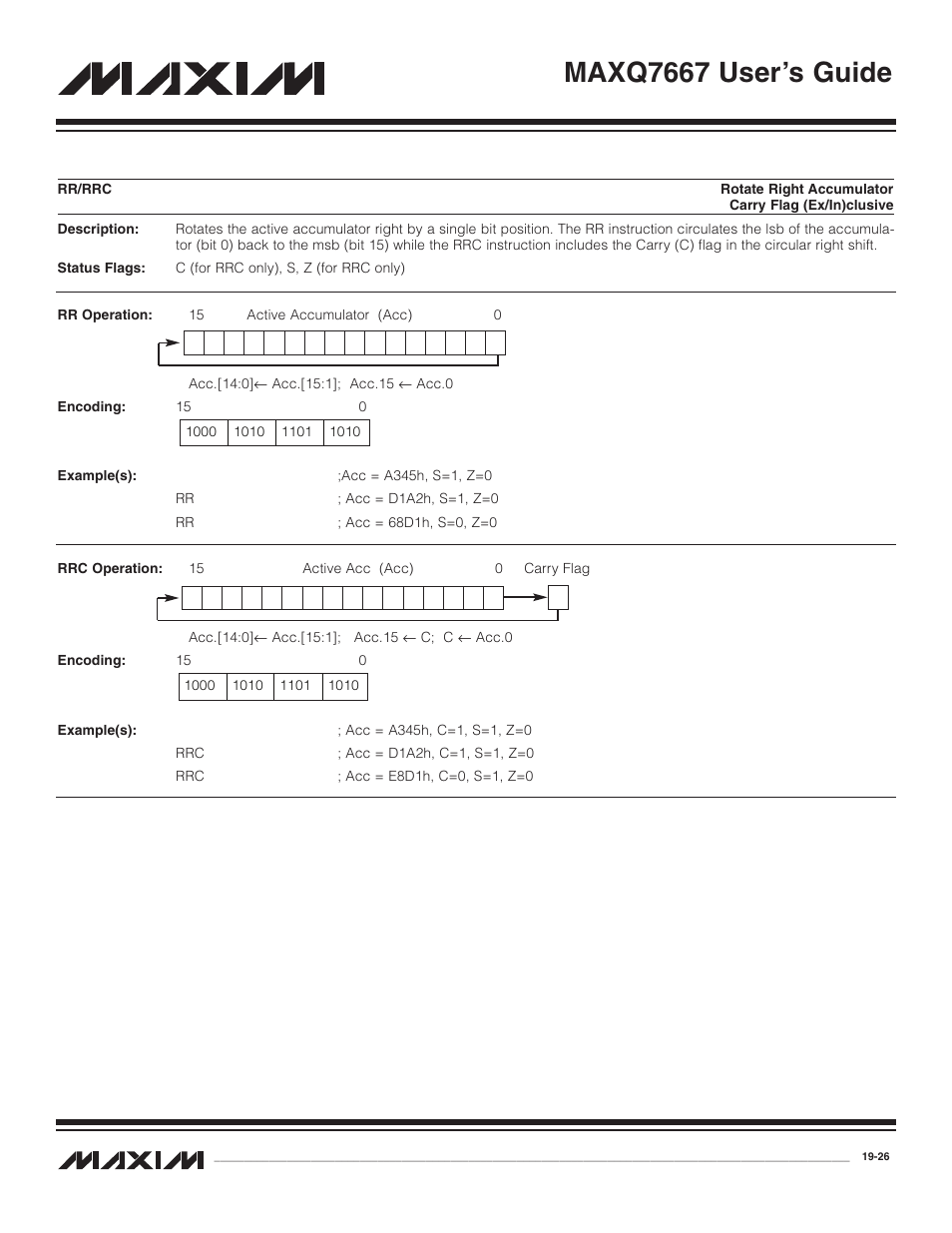 Rr/rrc, Rr/rrc -26, Maxq7667 user’s guide | Maxim Integrated MAXQ7667 User Manual | Page 340 / 347