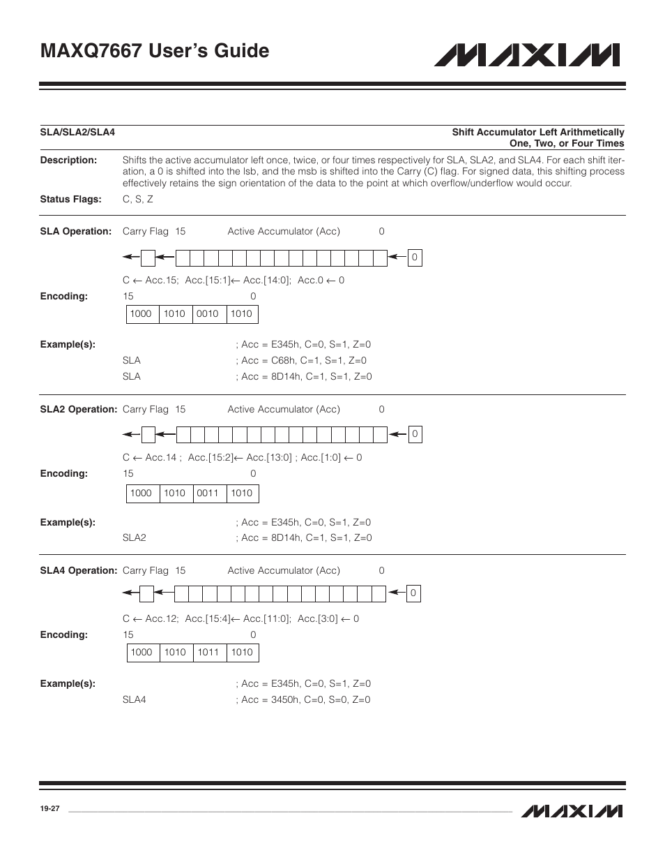 Sla/sla2/sla4, Sla/sla2/sla4 -27, Maxq7667 user’s guide | Maxim Integrated MAXQ7667 User Manual | Page 341 / 347