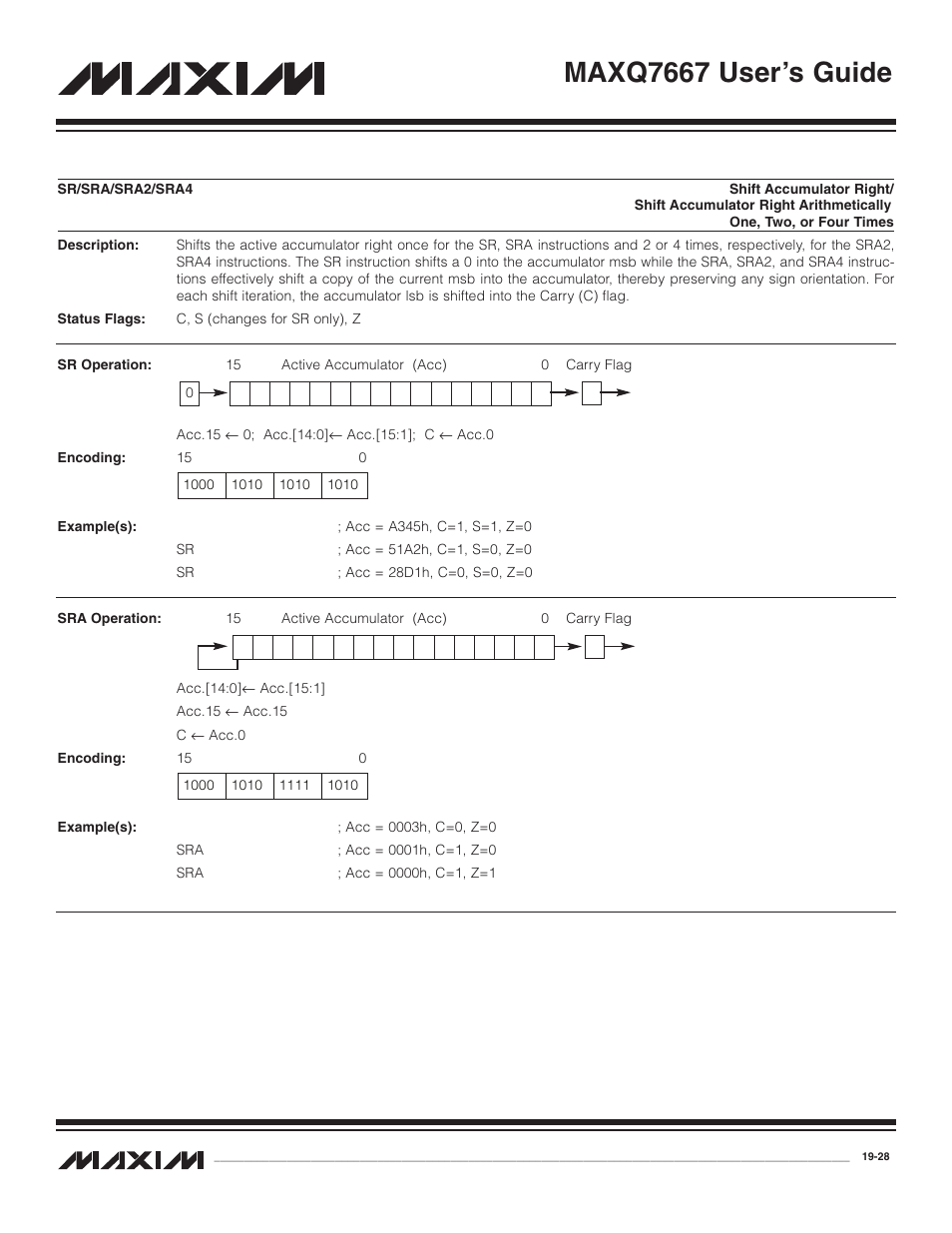 Sr/sra/sra2/sra4, Sr/sra/sra2/sra4 -28, Maxq7667 user’s guide | Maxim Integrated MAXQ7667 User Manual | Page 342 / 347