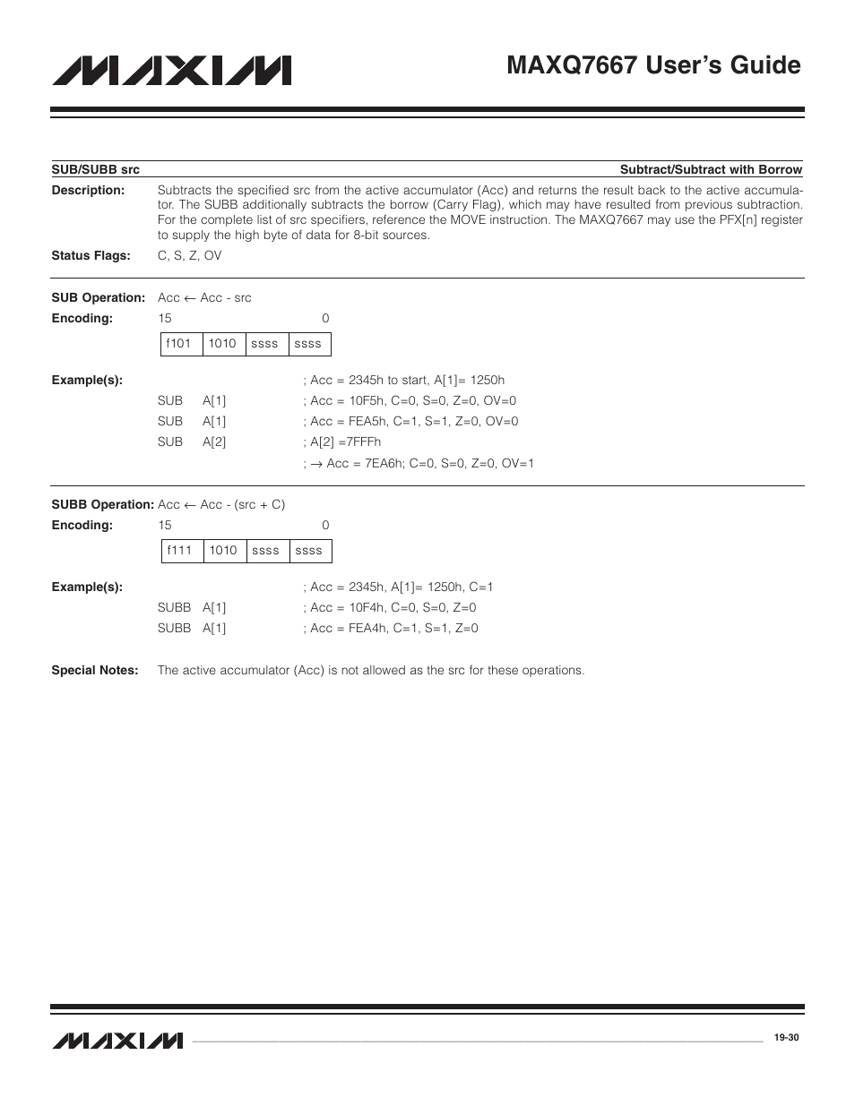 Sub/subb src, Sub/subb src -30, Maxq7667 user’s guide | Maxim Integrated MAXQ7667 User Manual | Page 344 / 347