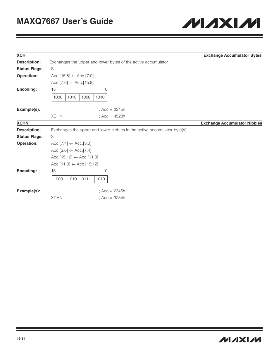 Xchn, Xch -31, Xchn -31 | Maxq7667 user’s guide | Maxim Integrated MAXQ7667 User Manual | Page 345 / 347