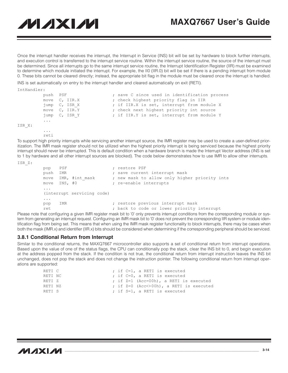1 conditional return fro, 1 conditional return from interrupt -14, Maxq7667 user’s guide | Maxim Integrated MAXQ7667 User Manual | Page 41 / 347