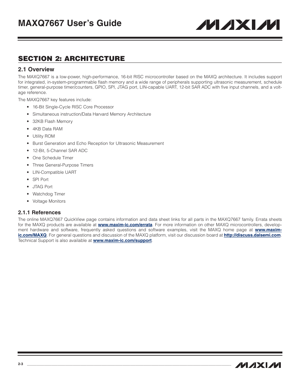 1 overview, 1 references, 1 overview -3 | 1 references -3, Maxq7667 user’s guide | Maxim Integrated MAXQ7667 User Manual | Page 8 / 347