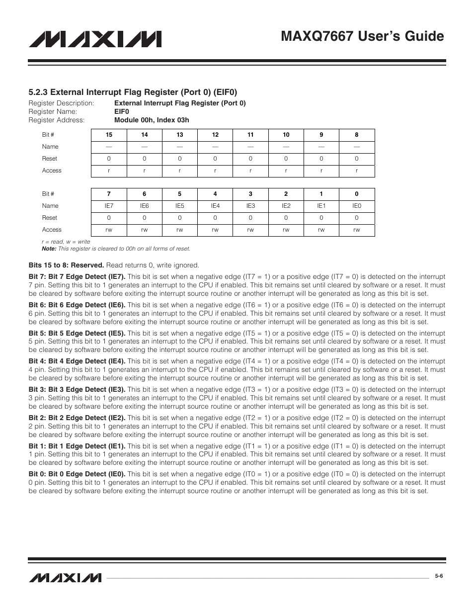 3 external interrupt fla, Maxq7667 user’s guide, 3 external interrupt flag register (port 0) (eif0) | Maxim Integrated MAXQ7667 User Manual | Page 81 / 347