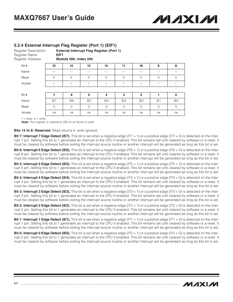 4 external interrupt fla, Maxq7667 user’s guide, 4 external interrupt flag register (port 1) (eif1) | Maxim Integrated MAXQ7667 User Manual | Page 82 / 347