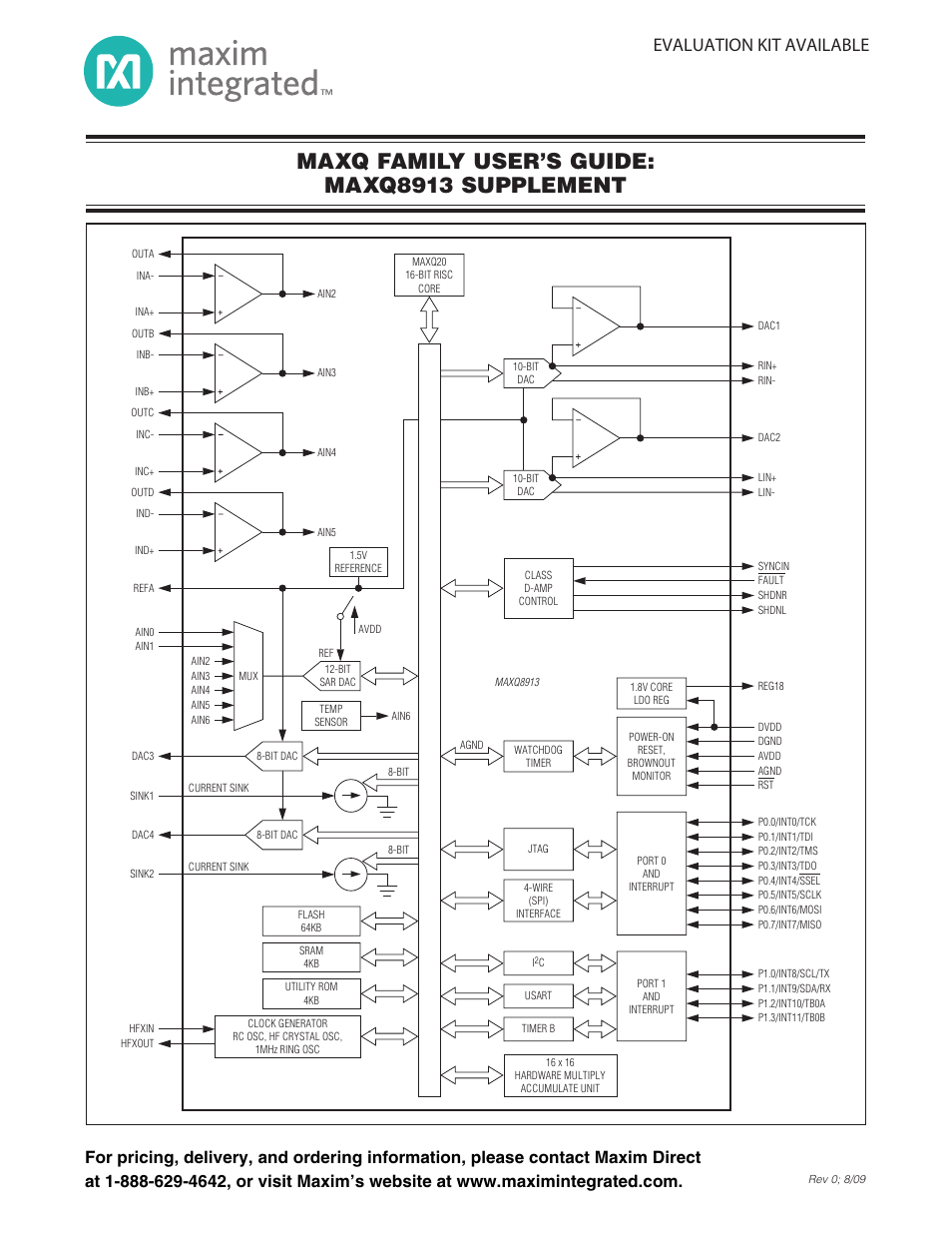 Maxim Integrated MAXQ Family Users Guide: MAXQ8913 Supplement User Manual | 114 pages