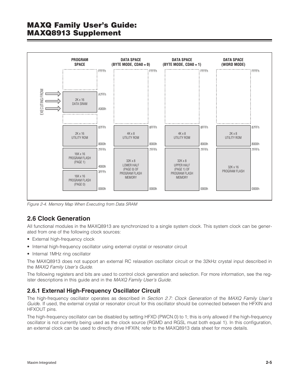 6 clock generation, 1 external high-frequency oscillator circuit, 6 clock generation -5 | 1 external high-frequency oscillator circuit -5, Maxq family user’s guide: maxq8913 supplement | Maxim Integrated MAXQ Family Users Guide: MAXQ8913 Supplement User Manual | Page 14 / 114