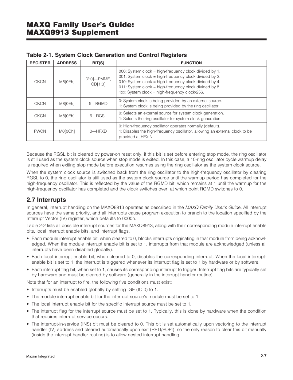 7 interrupts, 7 interrupts -7, Maxq family user’s guide: maxq8913 supplement | Maxim Integrated MAXQ Family Users Guide: MAXQ8913 Supplement User Manual | Page 16 / 114