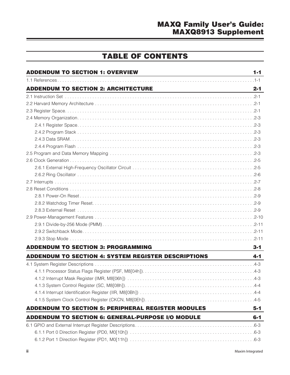 Maxim Integrated MAXQ Family Users Guide: MAXQ8913 Supplement User Manual | Page 2 / 114