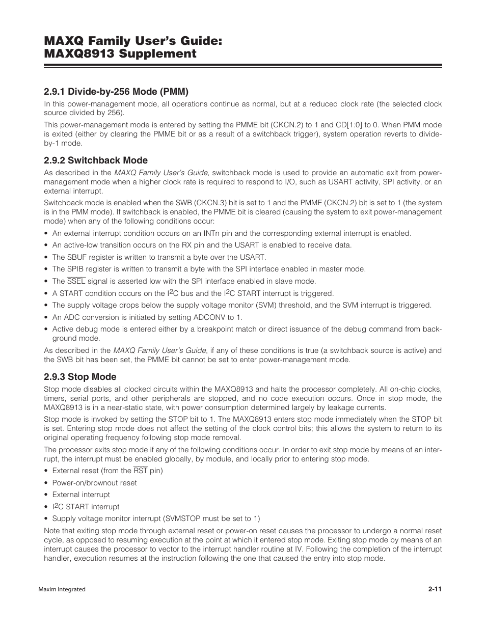 1 divide-by-256 mode (pmm), 2 switchback mode, 3 stop mode | Maxq family user’s guide: maxq8913 supplement | Maxim Integrated MAXQ Family Users Guide: MAXQ8913 Supplement User Manual | Page 20 / 114