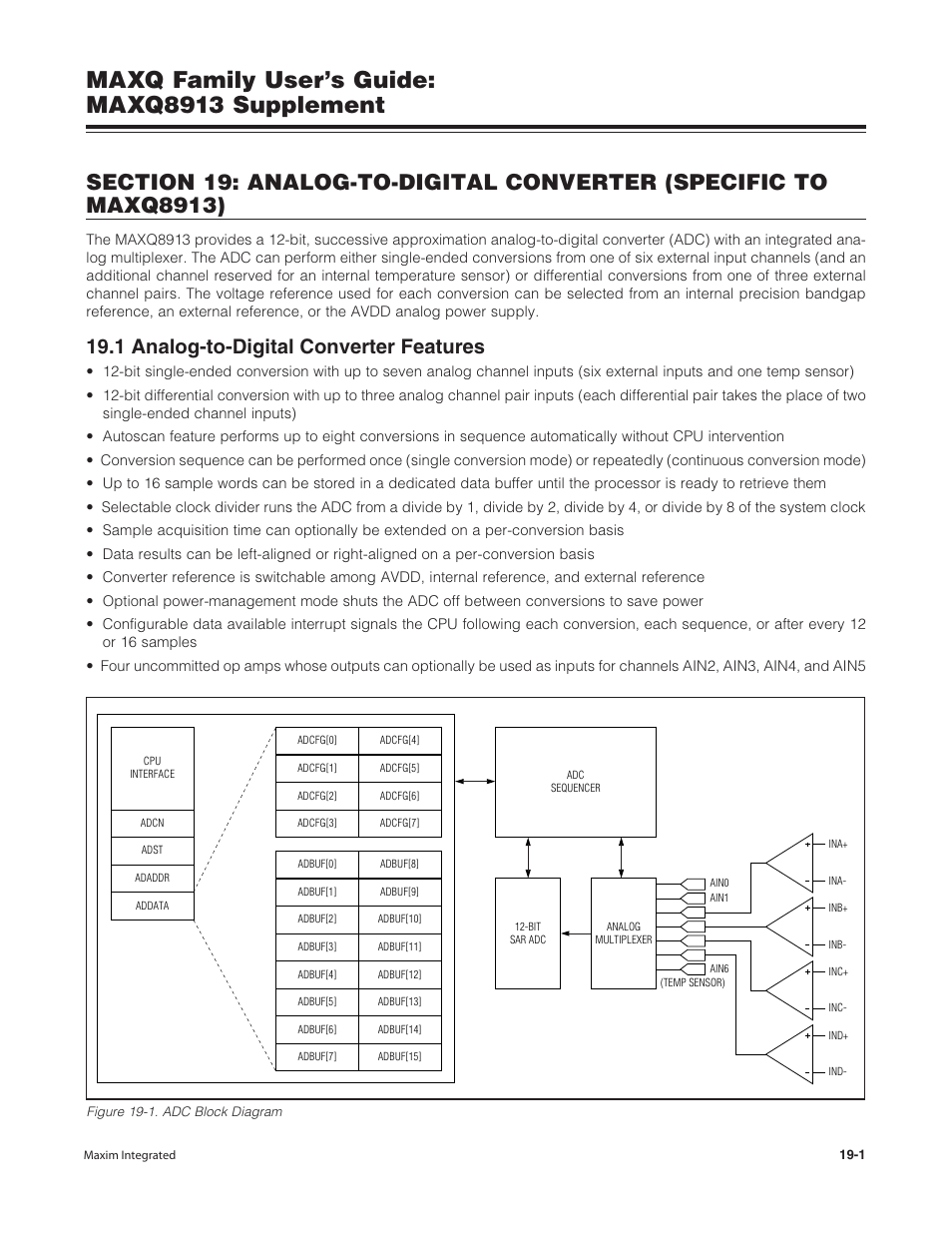 1 analog-to-digital converter features, 1 analog-to-digital converter features -1, Maxq family user’s guide: maxq8913 supplement | Maxim Integrated MAXQ Family Users Guide: MAXQ8913 Supplement User Manual | Page 63 / 114