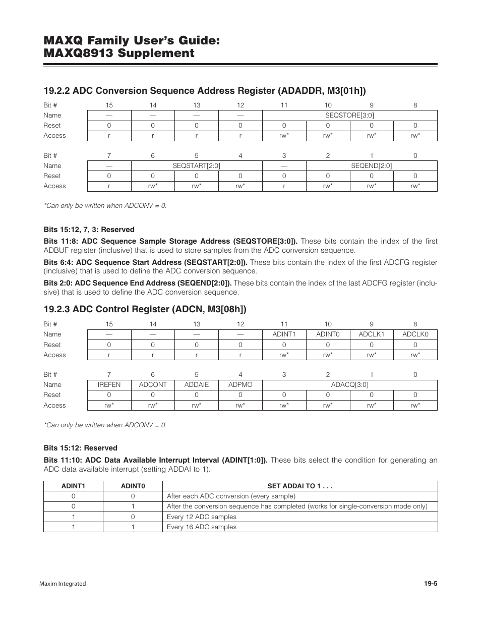 3 adc control register (adcn, m3[08h]), Maxq family user’s guide: maxq8913 supplement | Maxim Integrated MAXQ Family Users Guide: MAXQ8913 Supplement User Manual | Page 67 / 114