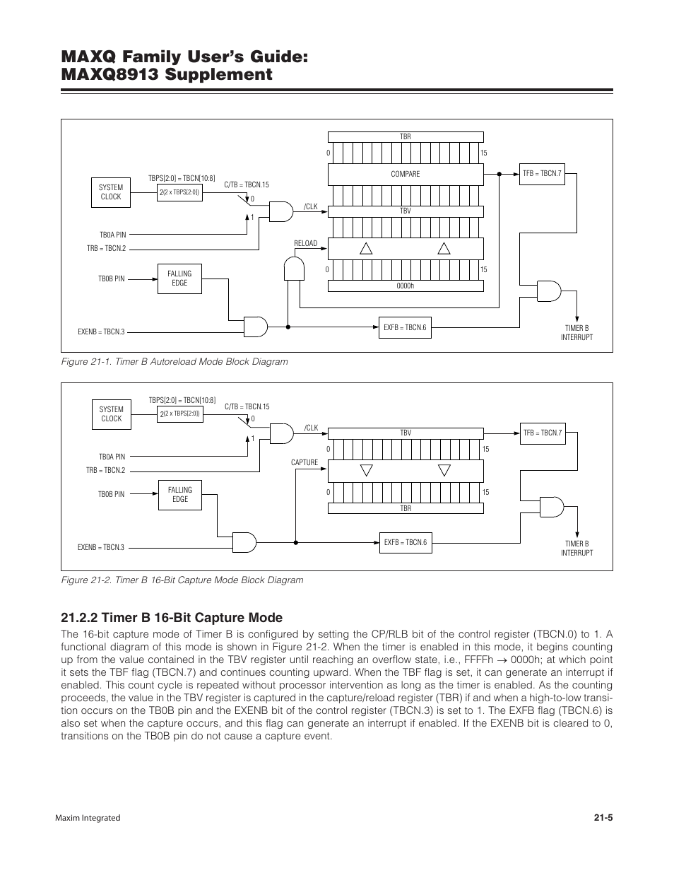 2 timer b 16-bit capture mode, 2 timer b 16-bit capture mode -5, Maxq family user’s guide: maxq8913 supplement | Maxim Integrated MAXQ Family Users Guide: MAXQ8913 Supplement User Manual | Page 80 / 114