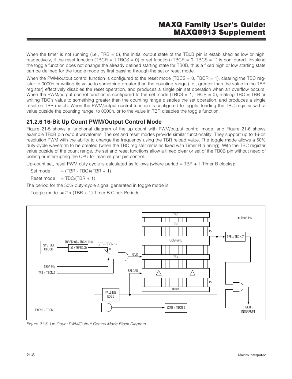 6 16-bit up count pwm/output control mode, 6 16-bit up count pwm/output control mode -8, Maxq family user’s guide: maxq8913 supplement | Maxim Integrated MAXQ Family Users Guide: MAXQ8913 Supplement User Manual | Page 83 / 114