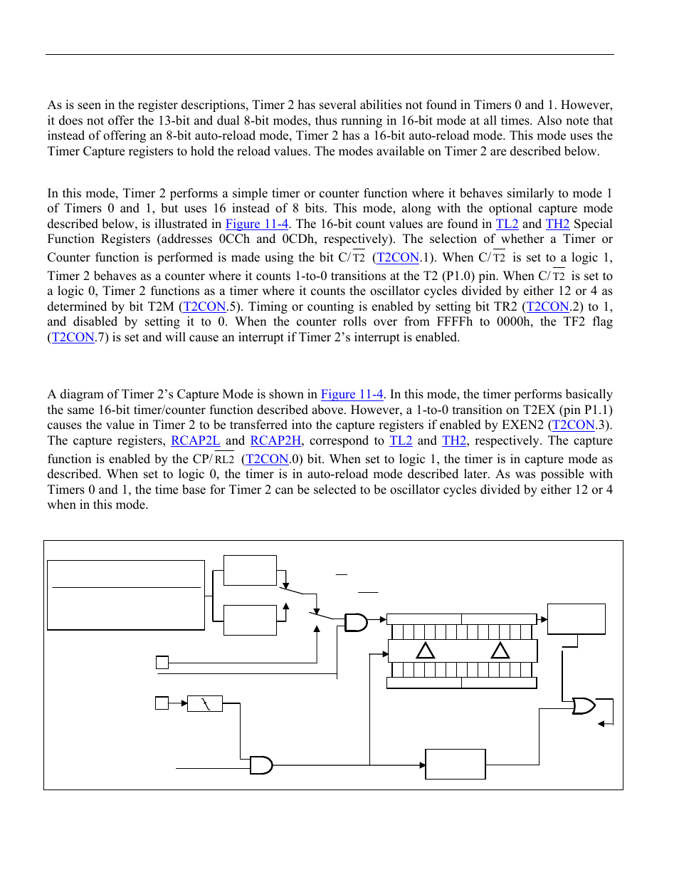 7 timer 2 modes, 1 16-bit timer/counter, 2 16-bit timer with capture | Timer two mode control register (t2mod) summary, Timer 2 capture registers (rcap2l, rcap2h) summary | Maxim Integrated High-Speed Microcontroller User Manual | Page 126 / 176