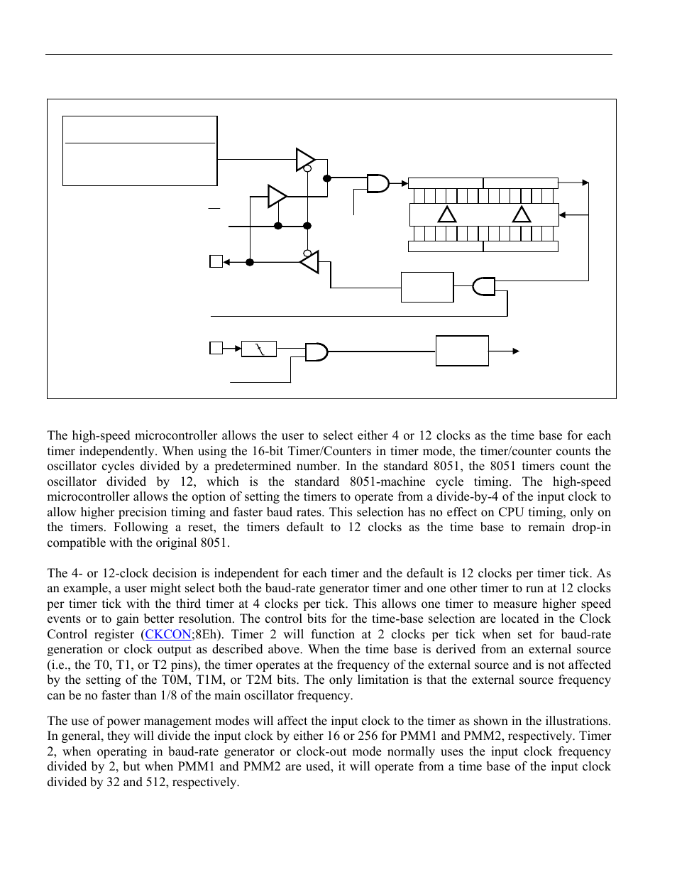 8 time base selection, Timer output clock generator, Ock output on port pin p1.0 (t2) as shown in | Figure 11-7 | Maxim Integrated High-Speed Microcontroller User Manual | Page 131 / 176