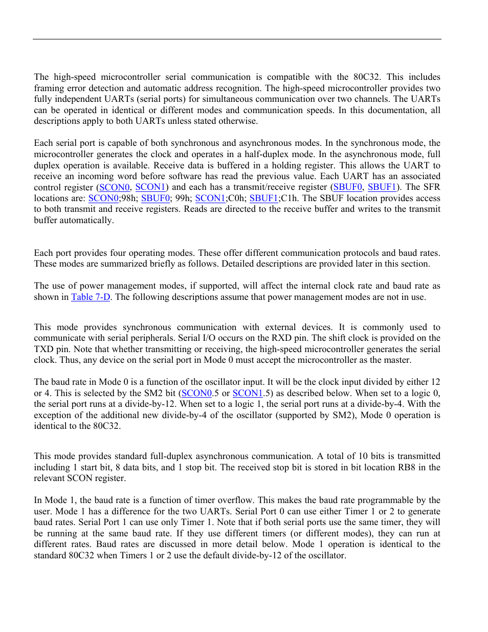 Serial i/o, 1 serial mode summary, 1 mode 0 | 2 mode 1, Clock control register (ckcon) summary | Maxim Integrated High-Speed Microcontroller User Manual | Page 136 / 176