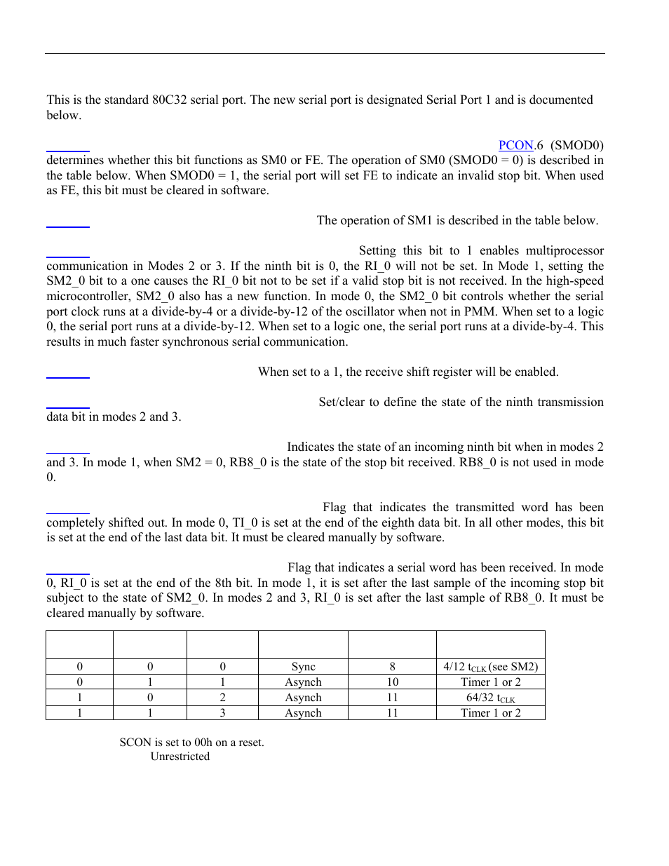 1 serial port control 0 register (scon0; 98h), Mode 2, Mode 3 | Erial, Nitialization, Table 12-a. serial i/o modes | Maxim Integrated High-Speed Microcontroller User Manual | Page 138 / 176