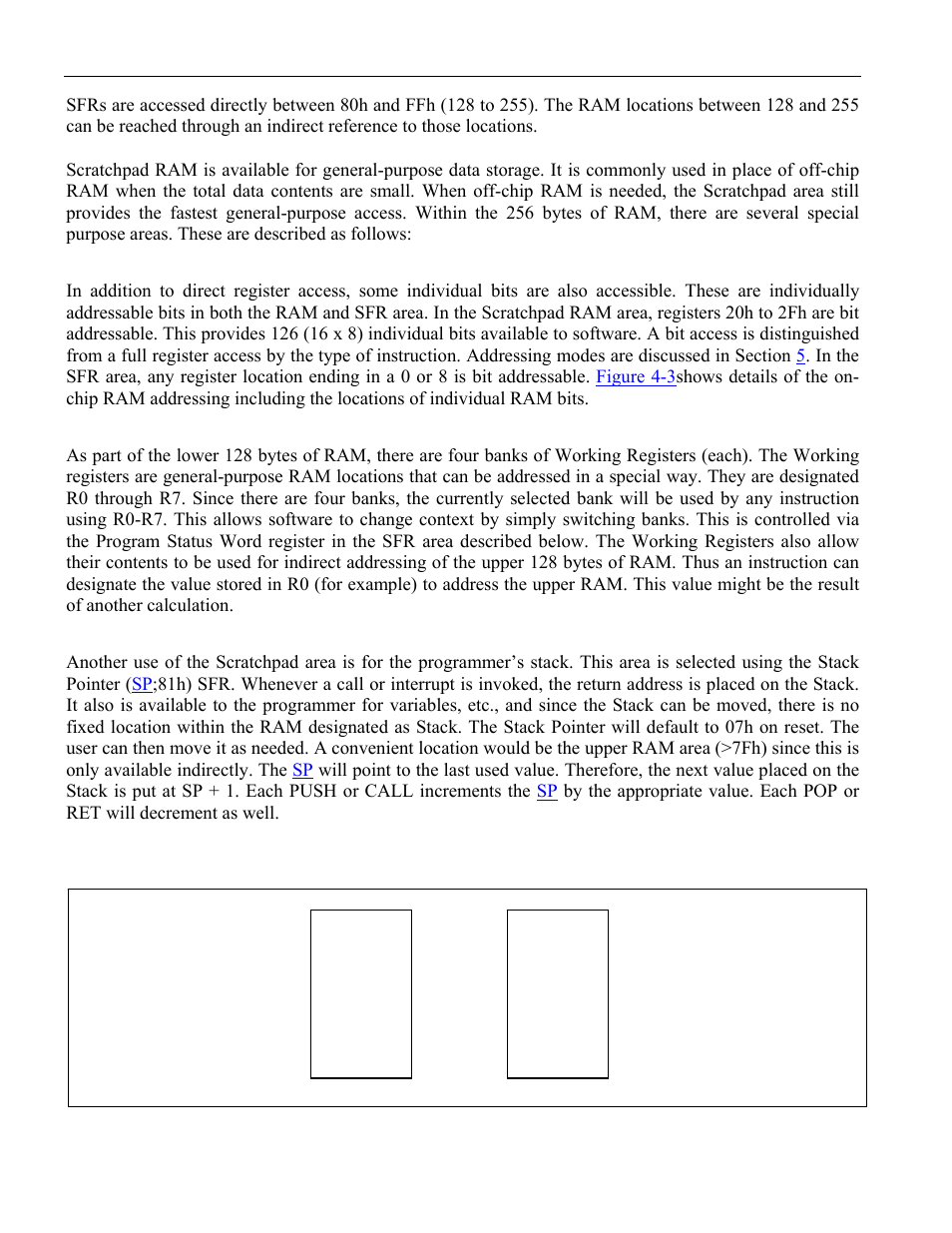 1 bit-addressable locations, 2 working registers, 3 stack | Programming model, Emory, Rganization, Memory map, Register map, As shown in, Figure 4-1 | Maxim Integrated High-Speed Microcontroller User Manual | Page 15 / 176