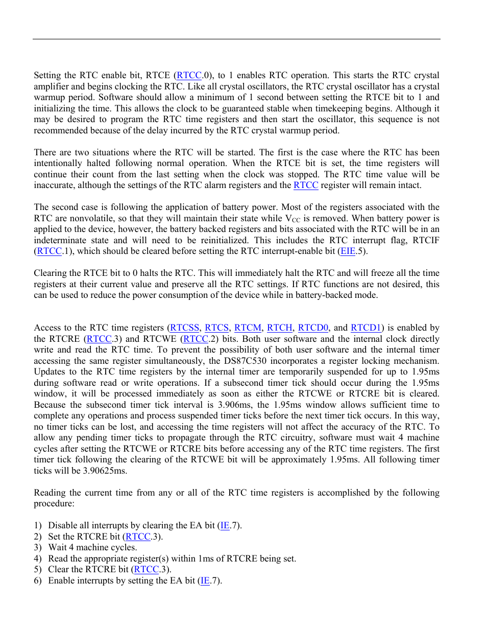 1 starting and stopping the rtc, 2 setting and reading the rtc time registers, Real-time clock | Maxim Integrated High-Speed Microcontroller User Manual | Page 157 / 176