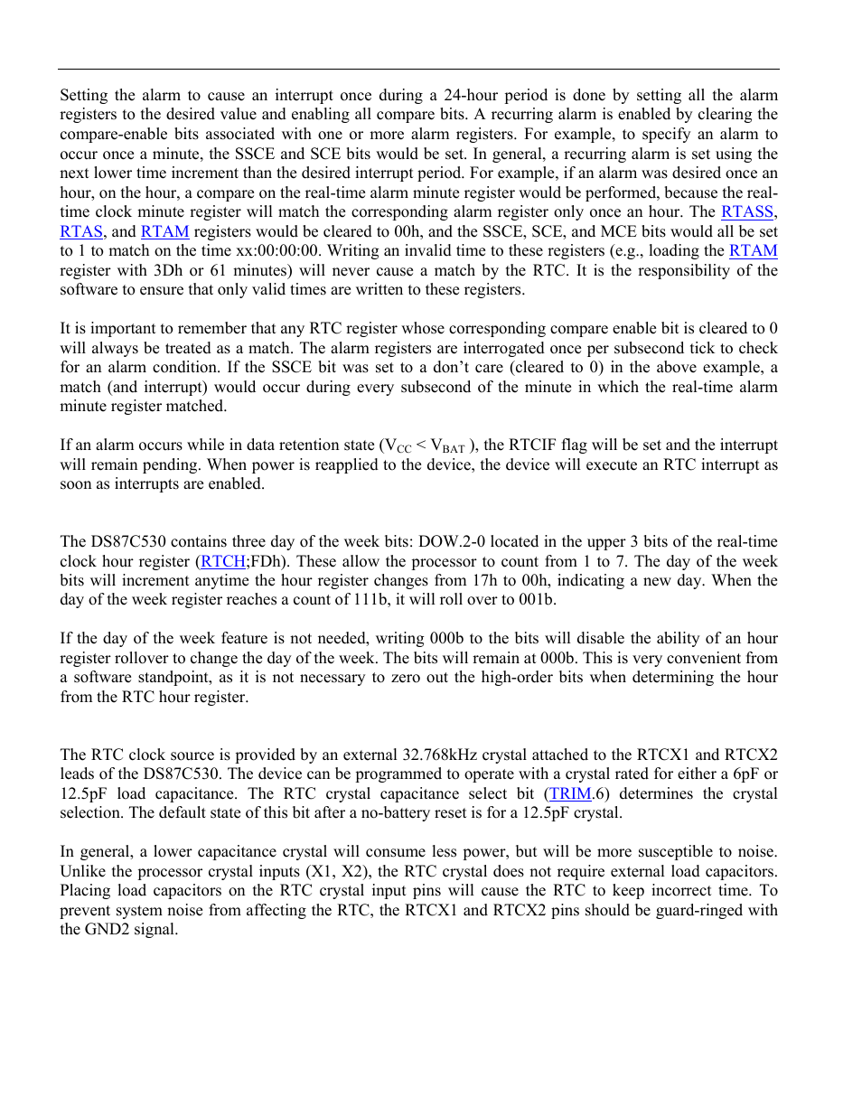 4 using the day of the week bits, 5 choosing an rtc crystal, Sing the | Larm | Maxim Integrated High-Speed Microcontroller User Manual | Page 159 / 176