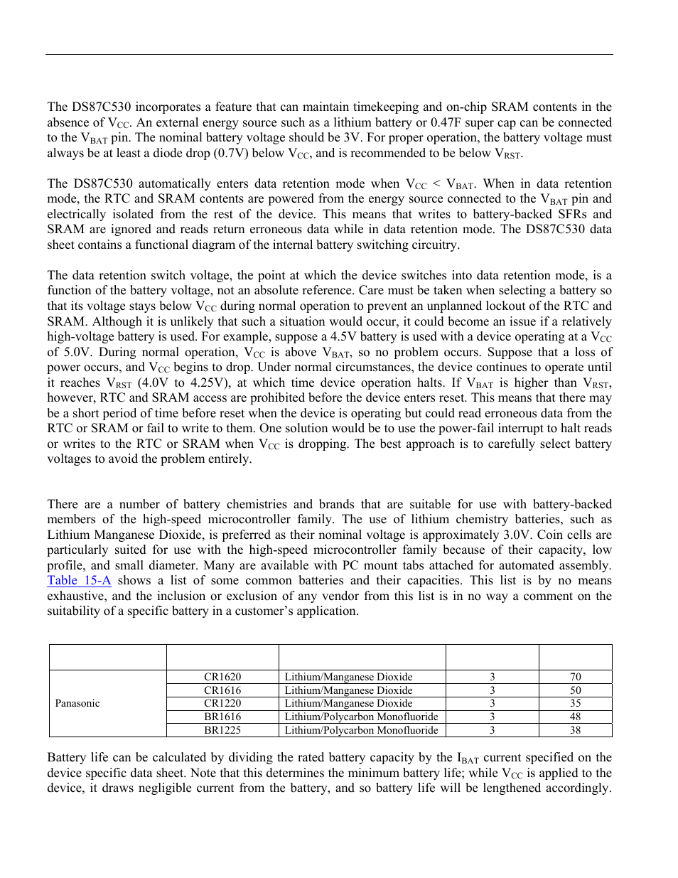 Battery backup, 1 selecting a battery, Alibrating the | Scillator | Maxim Integrated High-Speed Microcontroller User Manual | Page 161 / 176