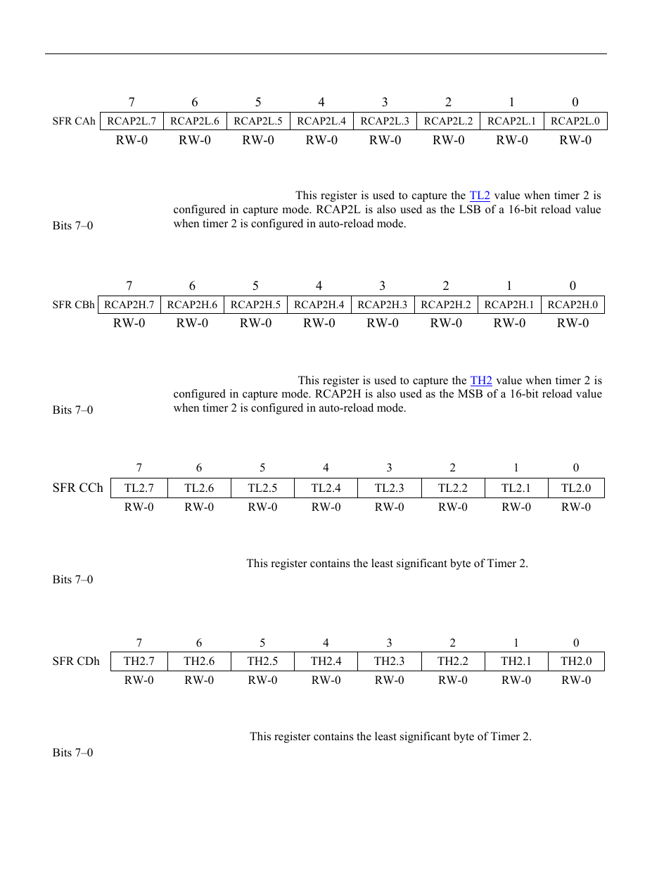 37 timer 2 capture lsb (rcap2l), 38 timer 2 capture msb (rcap2h), 39 timer 2 lsb (tl2) | 40 timer 2 msb (th2), Timer 2 mode (t2mod), Rcap2l, Rcap2h, Tl2.7 | Maxim Integrated High-Speed Microcontroller User Manual | Page 48 / 176