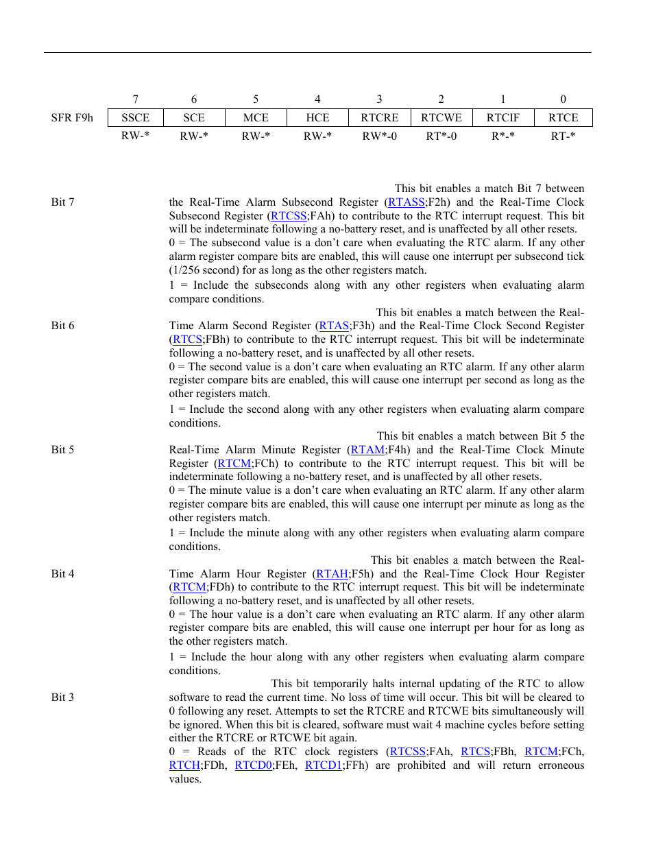 51 real-time clock control register (rtcc), Extended interrupt priority (eip), Rtcc | 7). the contents of this register, 5). this register should | Maxim Integrated High-Speed Microcontroller User Manual | Page 55 / 176