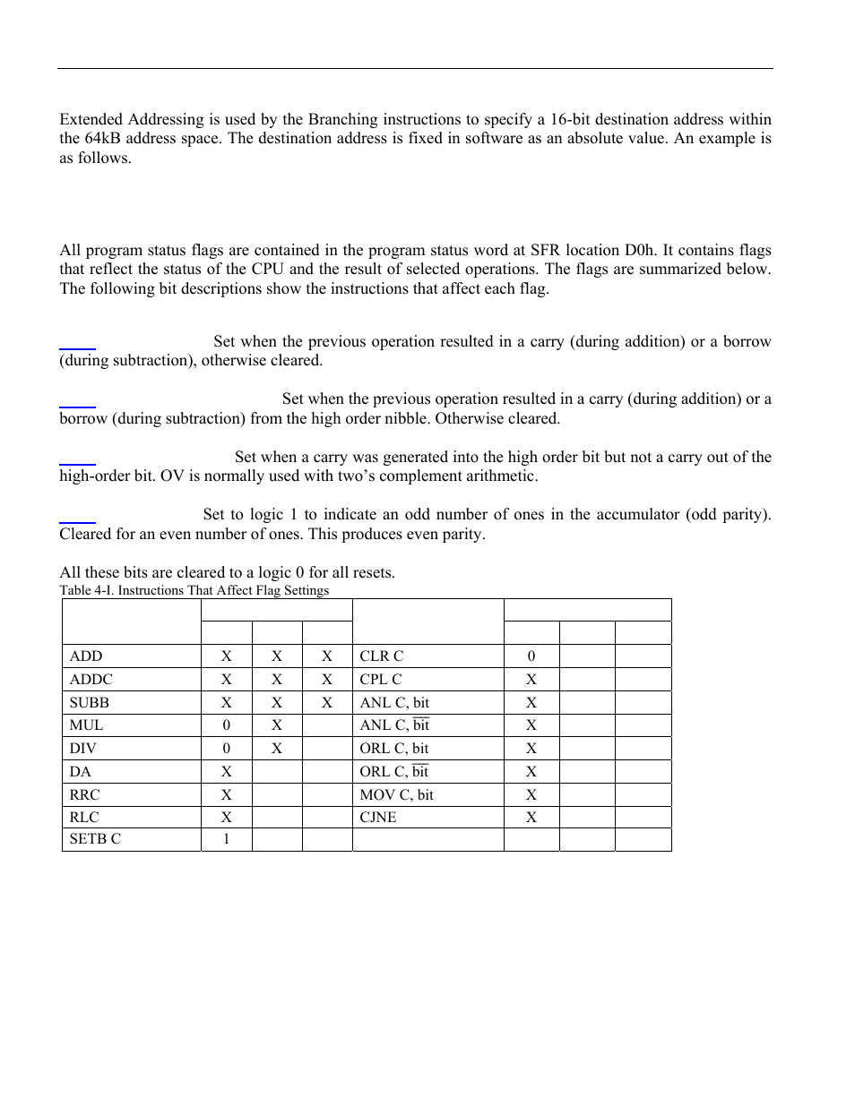 8 extended addressing, 5 program status flags, 1 bit descriptions | Immediate addressing, Register indirect with displacement, Relative addressing | Maxim Integrated High-Speed Microcontroller User Manual | Page 62 / 176