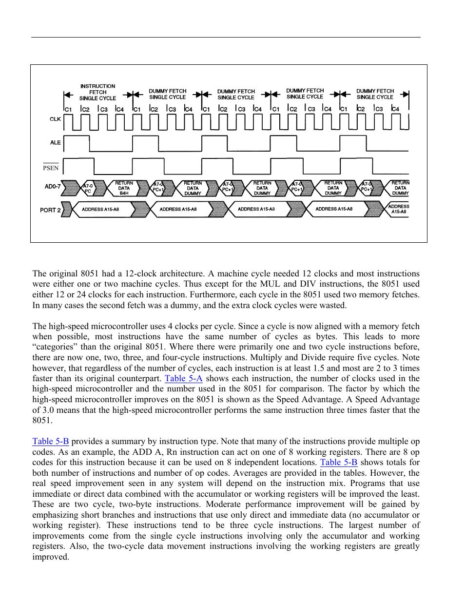 7 comparison to the 8051, Figure 5-6. four-cycle instruction timing | Maxim Integrated High-Speed Microcontroller User Manual | Page 71 / 176