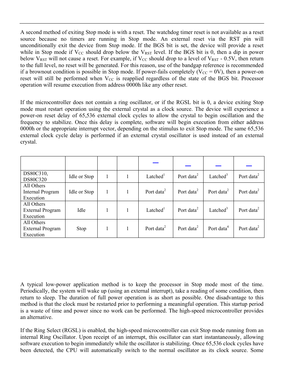 1 crystal resume from stop mode, 3 ring oscillator wake-up from stop, Ower | Onservation, Idle mode, Stop mode, Table 7-a, Shows the state of the processo | Maxim Integrated High-Speed Microcontroller User Manual | Page 94 / 176