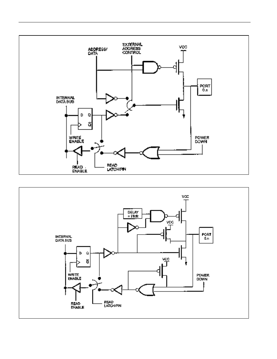 Figure 12-1. port 0 functional circuitry, Figure 12-2. port 1 functional circuitry, Figure 12-1 | Maxim Integrated Secure Microcontroller User Manual | Page 100 / 187