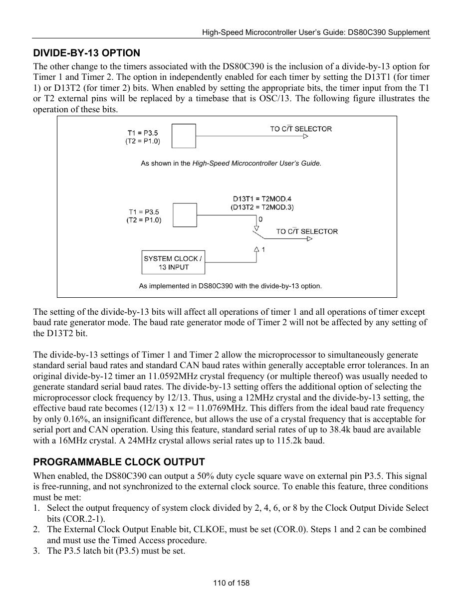 Divide-by-13 option, Programmable clock output, Ivide | 13 o, Ption, Rogrammable, Lock, Utput | Maxim Integrated High-Speed Microcontroller Users Guide: DS80C390 Supplement User Manual | Page 110 / 158
