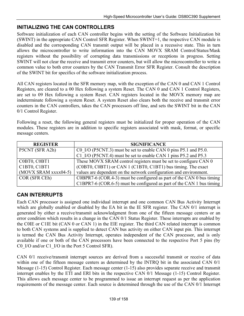 Initializing the can controllers, Can interrupts, Nitializing the | Controllers, Can i, Nterrupts | Maxim Integrated High-Speed Microcontroller Users Guide: DS80C390 Supplement User Manual | Page 139 / 158