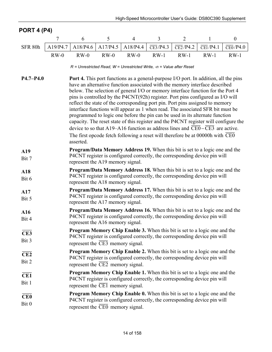 Port 4 (p4), 4 (p4) | Maxim Integrated High-Speed Microcontroller Users Guide: DS80C390 Supplement User Manual | Page 14 / 158