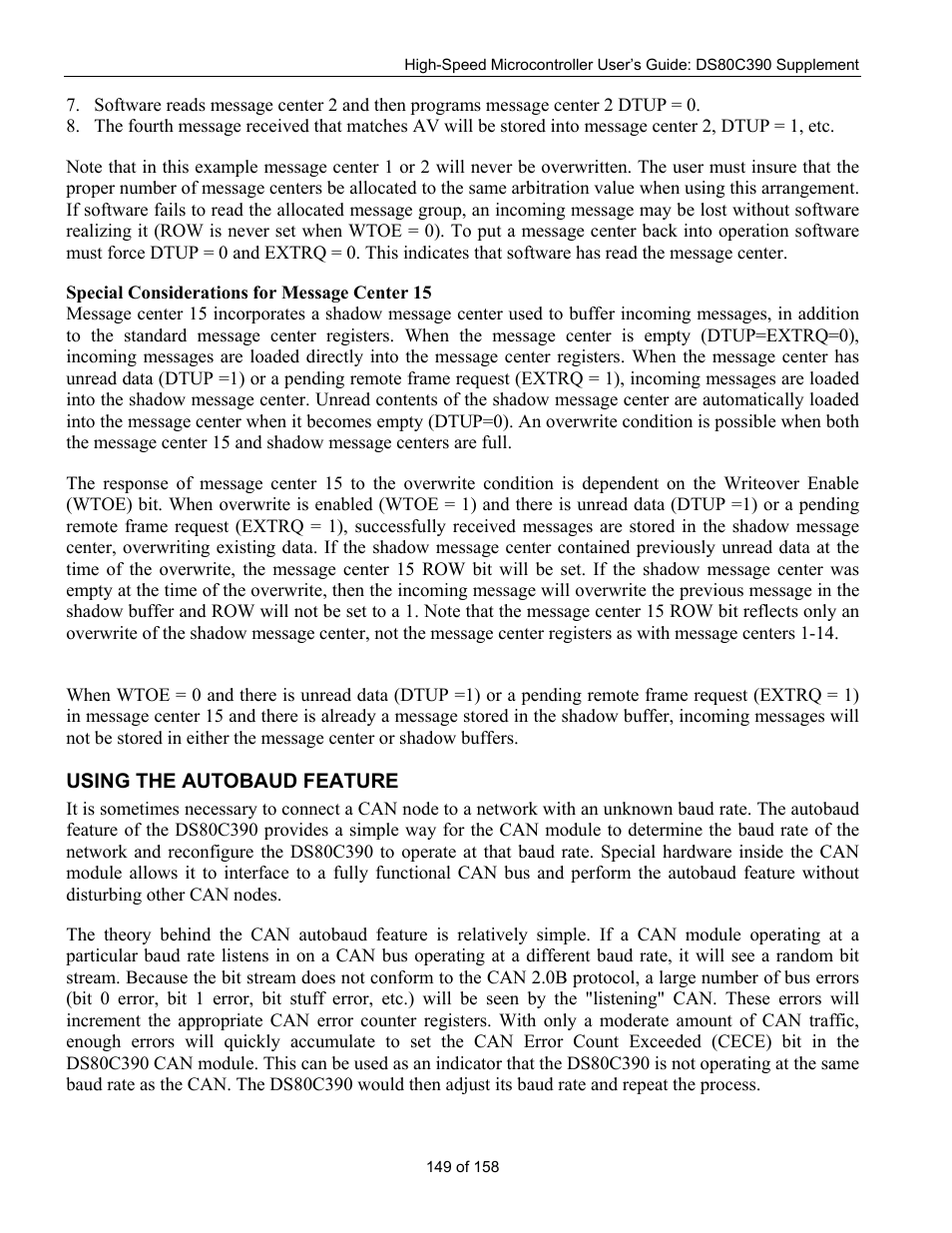 Using the autobaud feature, Sing the, Utobaud | Eature | Maxim Integrated High-Speed Microcontroller Users Guide: DS80C390 Supplement User Manual | Page 149 / 158