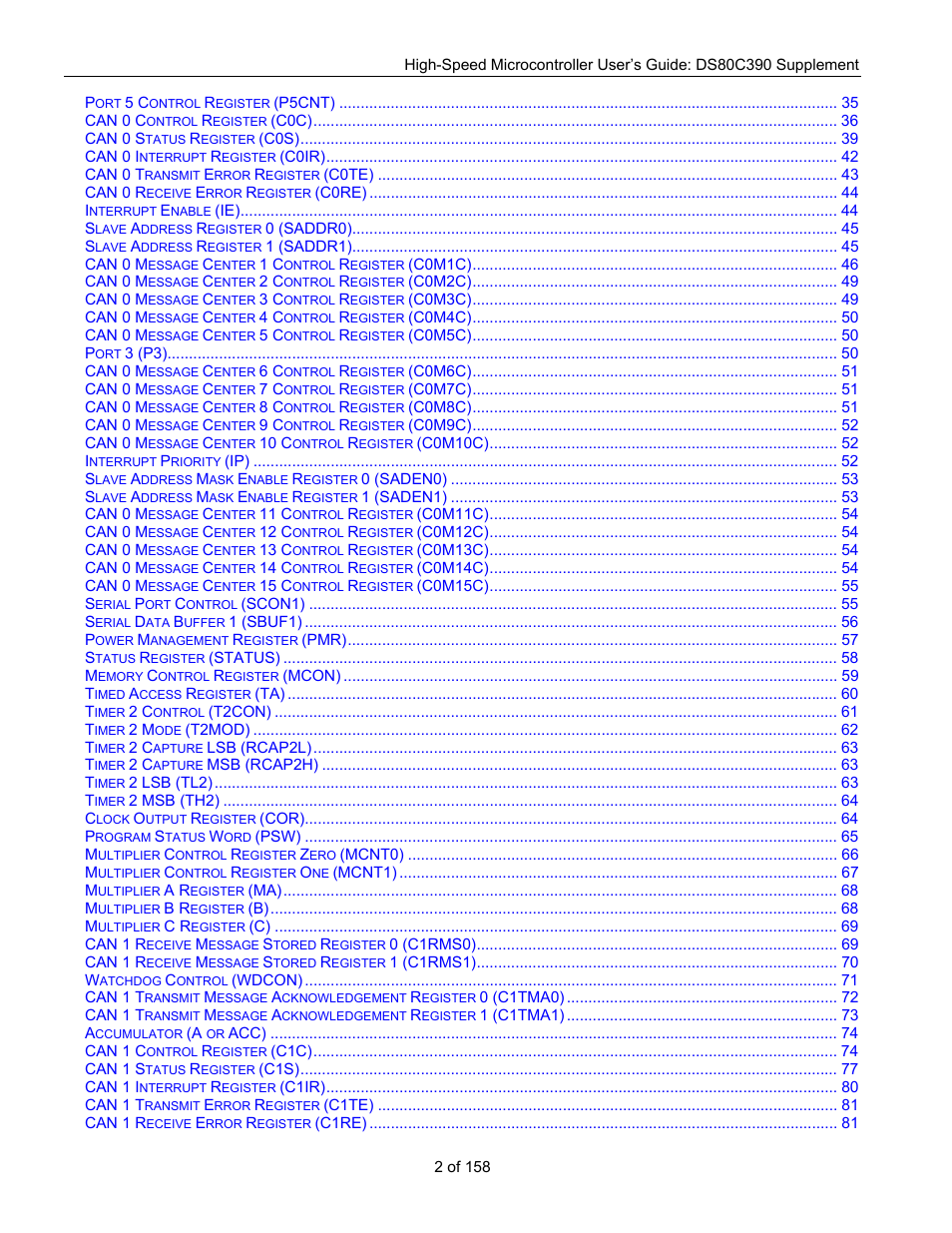 Maxim Integrated High-Speed Microcontroller Users Guide: DS80C390 Supplement User Manual | Page 2 / 158